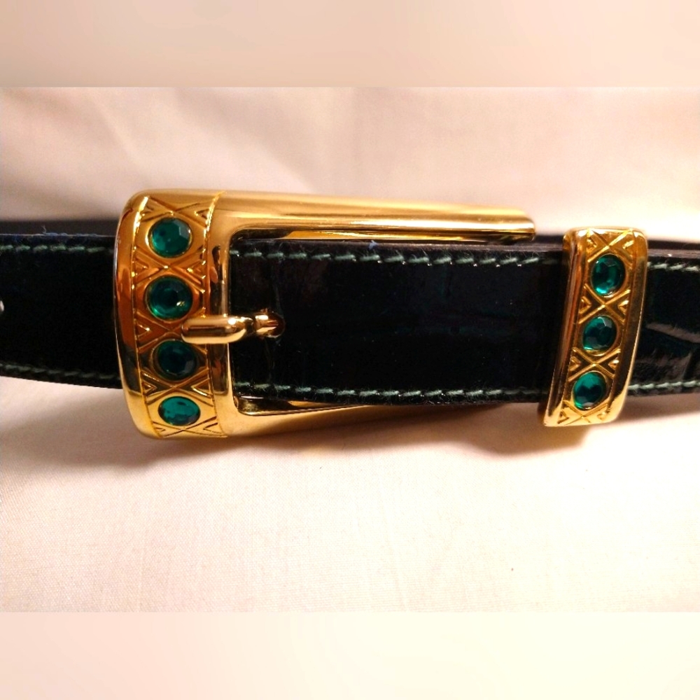 LORING & PAIGE CROC EMBOSSED BEJEWELED BUCKLE/GUARD/TIP GREEN (NWOT)